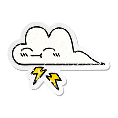 distressed sticker of a cute cartoon thunder cloud