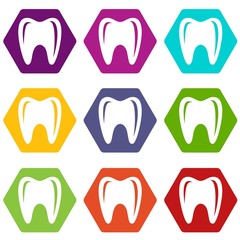 Tooth in mouth icons 9 set coloful isolated on white for web