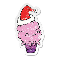 christmas distressed sticker cartoon of kawaii muffin