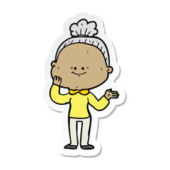 sticker of a cartoon happy old woman