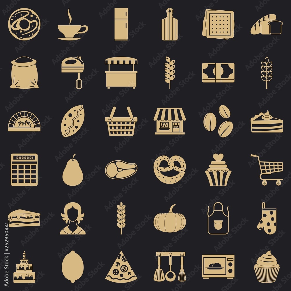 Poster cook icons set. simple style of 36 cook vector icons for web for any design