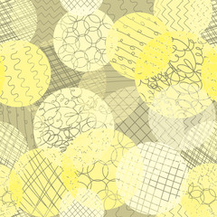 Layered dots different opacity yellow, lime, white, brown repeating background. Abstract circles seamless vector pattern. Modern abstract backdrop. Use for fabric , wallpaper, web banner, paper.