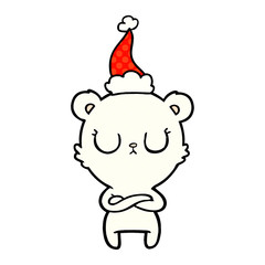 peaceful comic book style illustration of a polar bear wearing santa hat