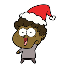 line drawing of a happy man wearing santa hat