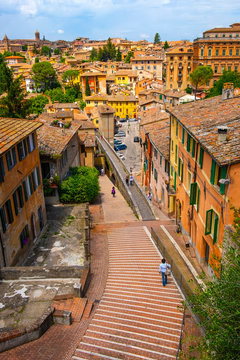 Perugia, Italy - Panoramic view of the historic aqueduct forming Via dell Acquedotto pedestrian street along the ancient Via Appia street in Perugia historic quarter