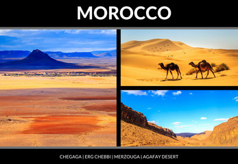 Collage of beautiful landscapes of the Moroccan desert.