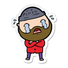 sticker of a cartoon bearded man crying