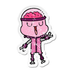 distressed sticker of a happy cartoon robot