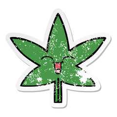 distressed sticker of a cute cartoon marijuana leaf