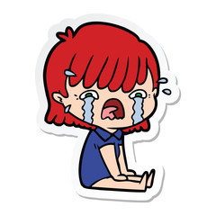 sticker of a cartoon girl crying