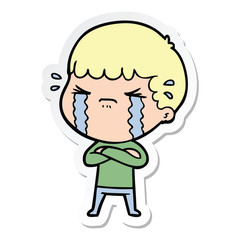 sticker of a cartoon man crying