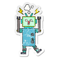 distressed sticker of a cute cartoon robot