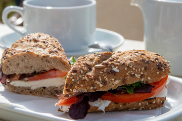 Diet sandwich low-calorie breakfast on the street