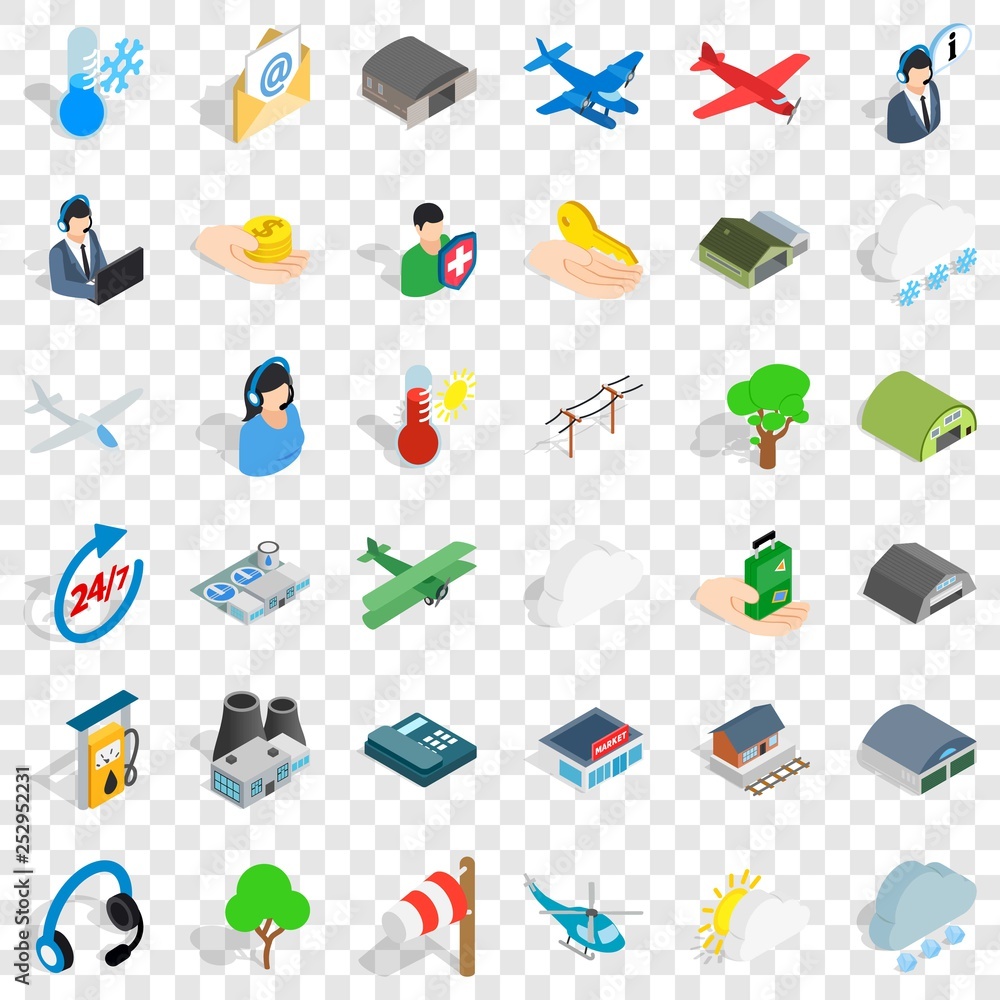 Poster terminal icons set. isometric style of 36 terminal vector icons for web for any design