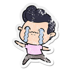 Fototapeta premium distressed sticker of a cartoon man crying