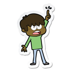 sticker of a worried cartoon boy