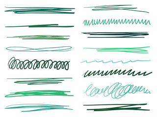 Hand drawn colored underlines on white. Abstract backgrounds with array of lines. Stroke chaotic patterns. Colorful illustration. Sketchy elements for posters and flyers