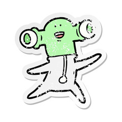 distressed sticker of a friendly cartoon alien