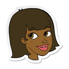 sticker of a cartoon happy female face