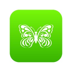 Butterfly with abstract patterning on wings icon green vector isolated on white background