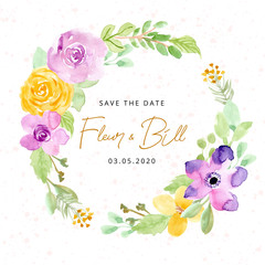 save the date with watercolor flower wreath