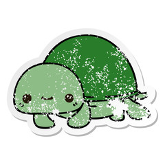 distressed sticker of a quirky hand drawn cartoon turtle