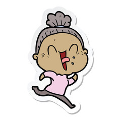 sticker of a cartoon happy old woman