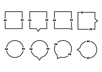 Set of black square and round speech bubbles quote. Vector illustration