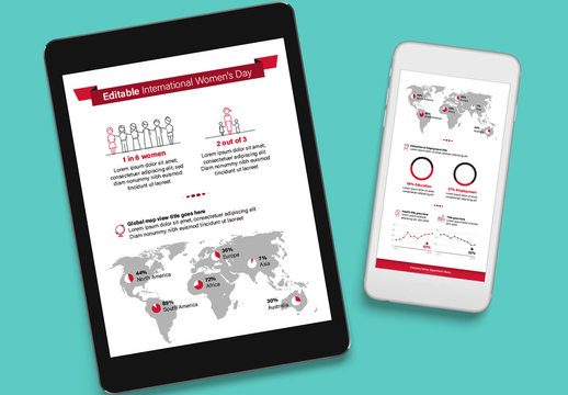 Editable International Women's Day Infographic with Red Accents