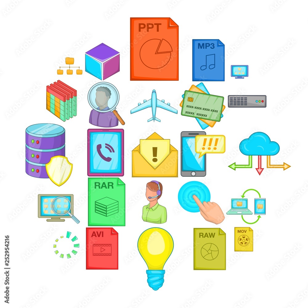Poster server icons set. cartoon set of 25 server vector icons for web isolated on white background