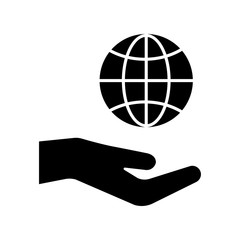 Hand hold globe, black icon. Vector illustration