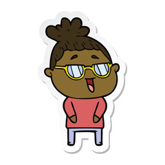 sticker of a cartoon happy woman wearing spectacles