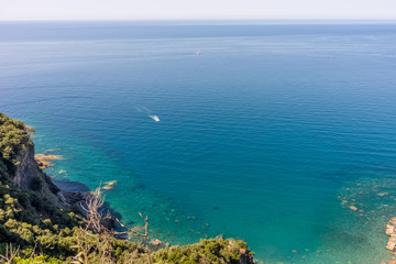 Fototapeta na wymiar Italy, Cinque Terre, Corniglia, an island in the middle of a body of water