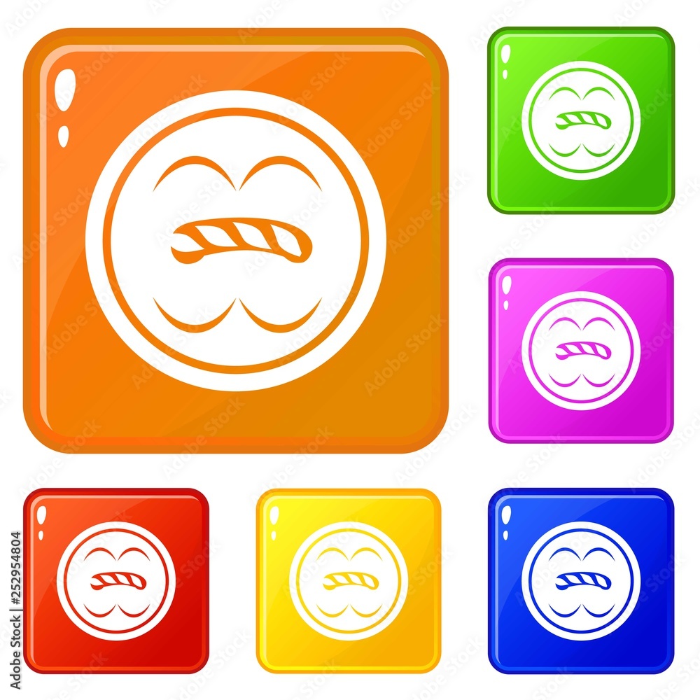 Poster circle button icons set collection vector 6 color isolated on white background