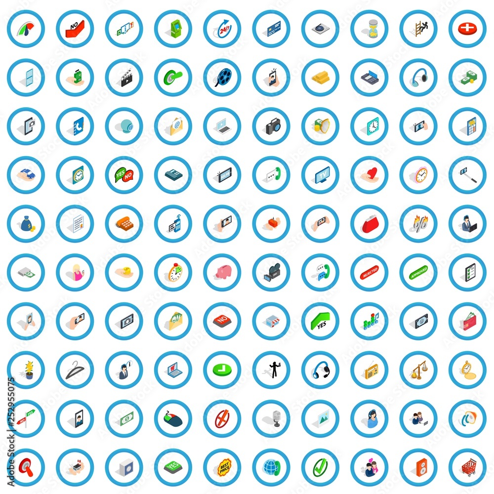 Poster 100 communication icons set in isometric 3d style for any design vector illustration