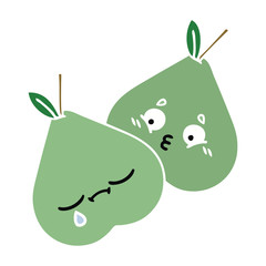 flat color retro cartoon green pear
