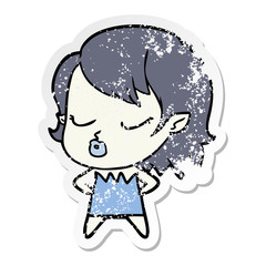 distressed sticker of a cute cartoon vampire girl