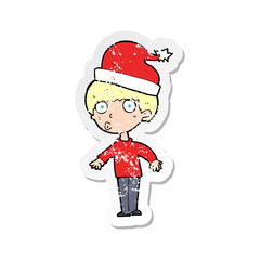 retro distressed sticker of a cartoon man ready for christmas