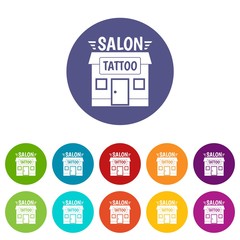 House tattoo salon icons color set vector for any web design on white background