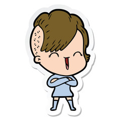 Obraz premium sticker of a cartoon happy hipster girl