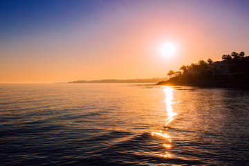 Obraz premium Landscape. Sunset. View of Puerto Banus, Marbella and the Mediterranean sea.