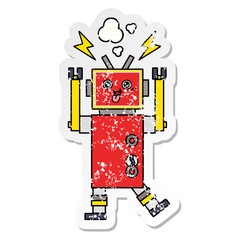 distressed sticker of a cute cartoon robot