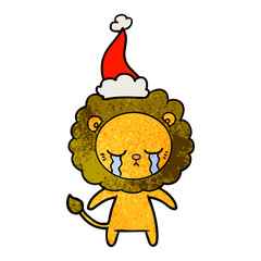 crying textured cartoon of a lion wearing santa hat