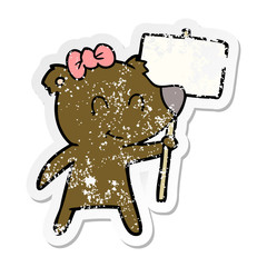 distressed sticker of a female bear cartoon