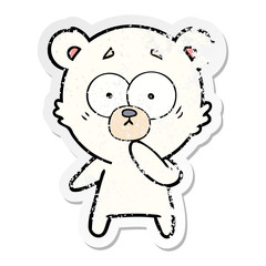 distressed sticker of a nervous polar bear cartoon