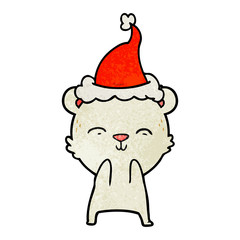 happy textured cartoon of a polar bear wearing santa hat