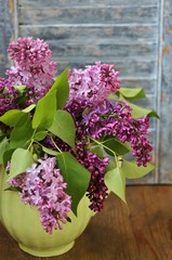 Tender lilac. A bouquet of lilacs on a nature background. Lilac and light green. Place for text. Soft focus.