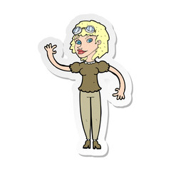 sticker of a cartoon pilot woman waving