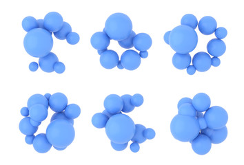 3d rendering of different spheres isolated on white background. Circle abstract frames templates with copy space for text. Liqht blue plastic look. Design poster, banner, social media post