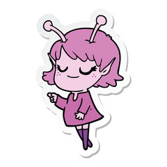 sticker of a smiling alien girl cartoon